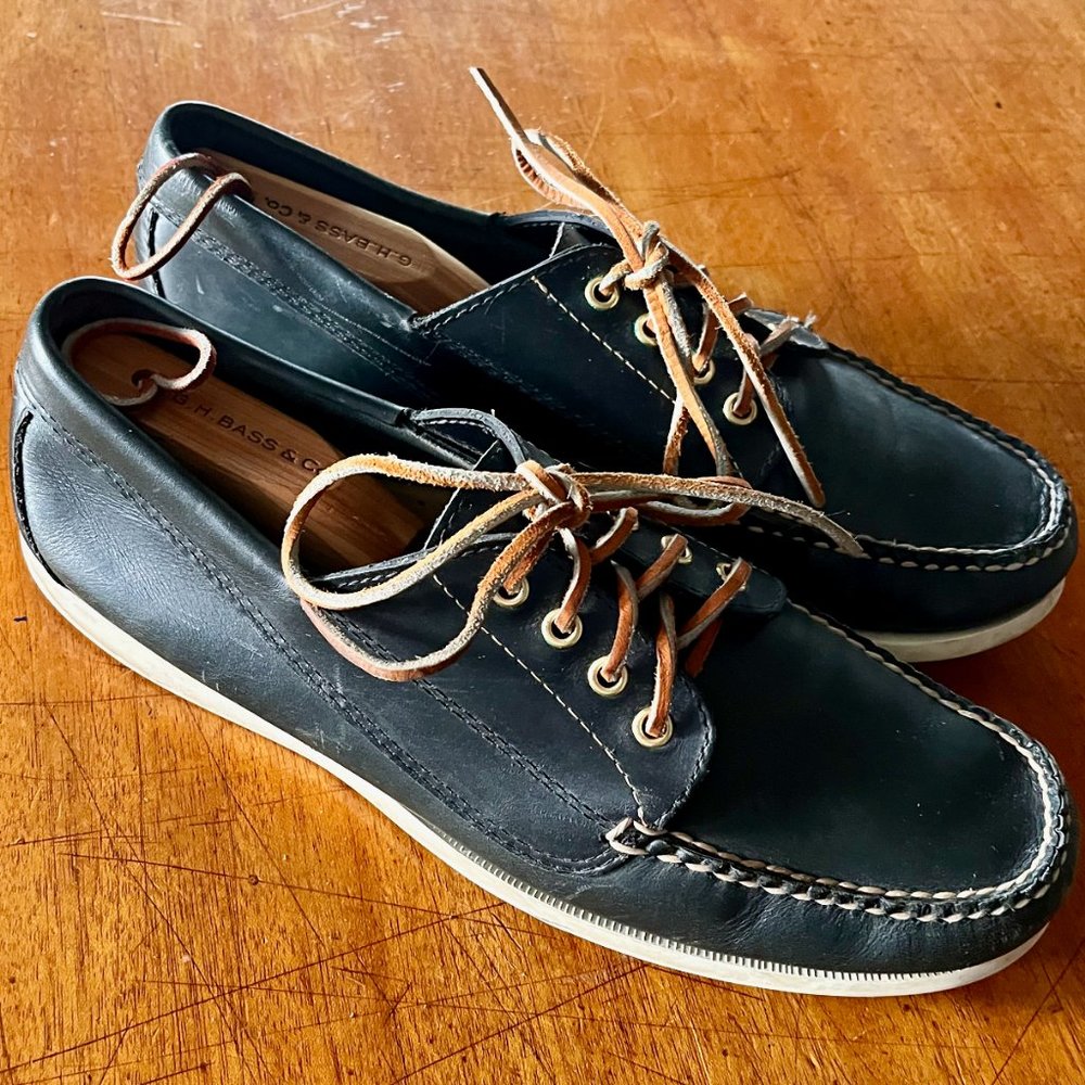 Bass Blucher Moccasins: Unique blue leather
